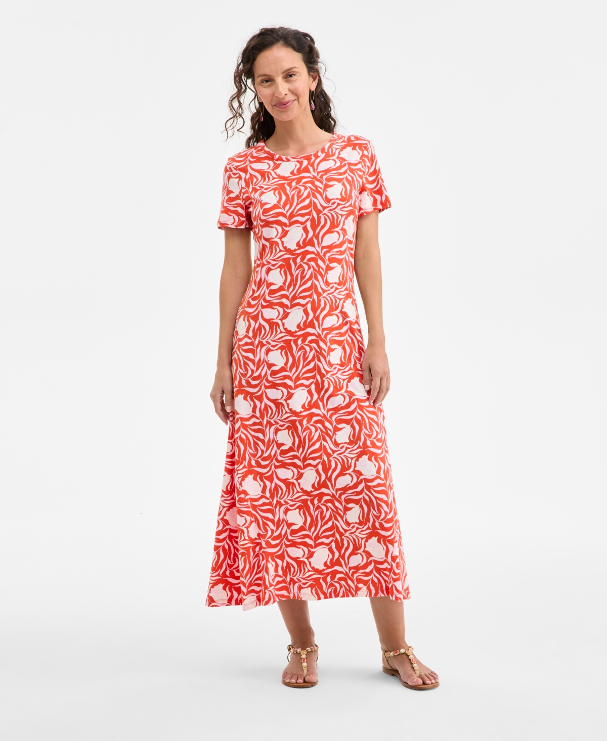 Women's Printed Short-Sleeve Knit Midi Dress, Exclusively at Macy's - Milo Pink