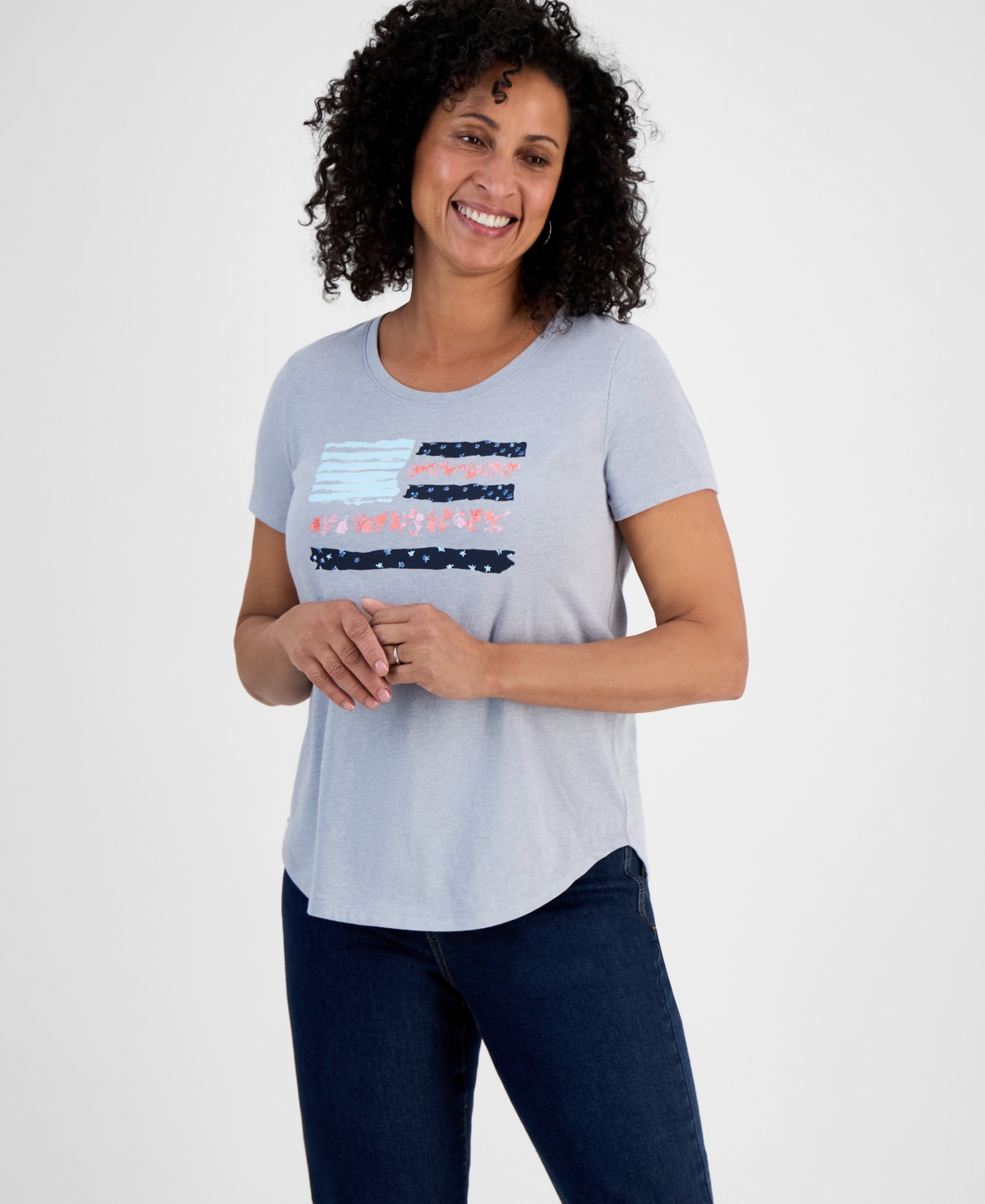 Petite Love Usa Graphic Perfect Crewneck T-Shirt, Exclusively at Macy's - Bright White Combo