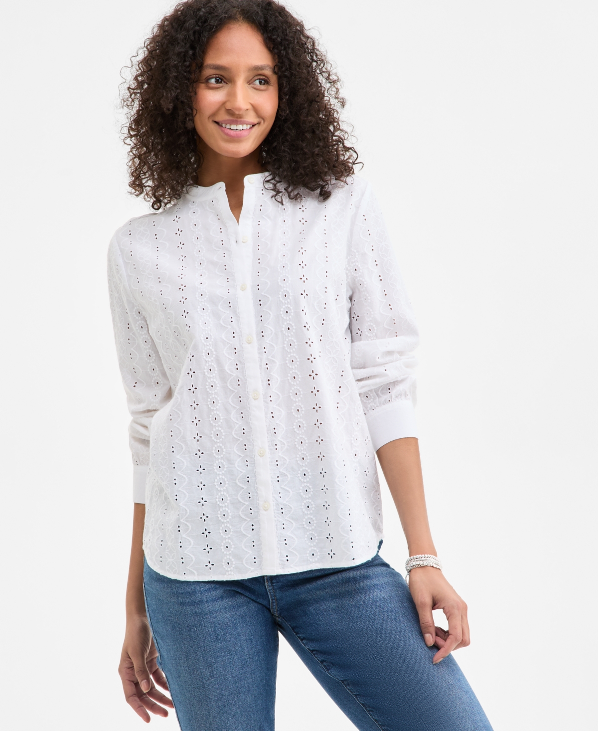 Women's Cotton Eyelet-Embroidered Blouse, Exclusively at Macy's - Bright White