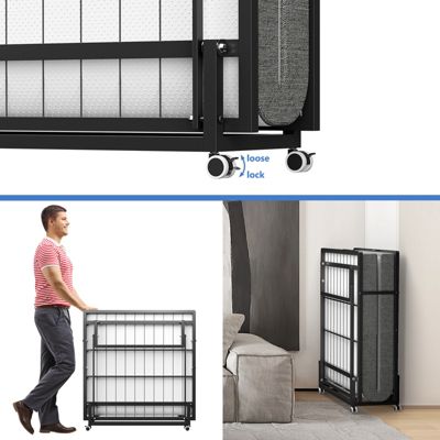 Portable Rollaway Guest Bed with Memory Foam Mattress and Bed Side Pocket