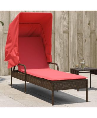 Sun Lounger with Canopy Brown Poly Rattan