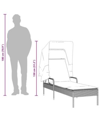 Sun Lounger with Canopy Brown Poly Rattan