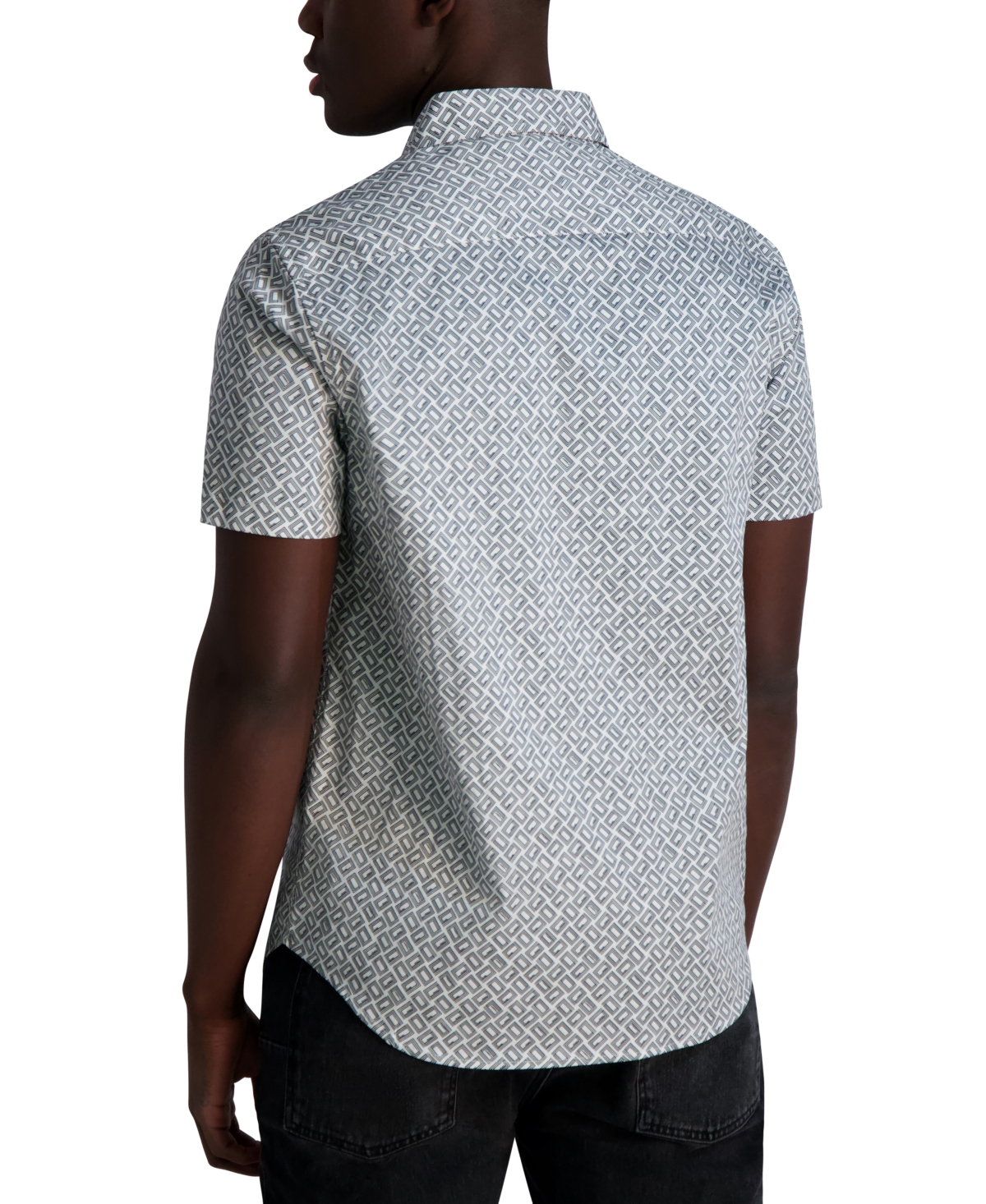 Karl Lagerfeld Printed Short Sleeve Button Front Shirt In Black,white