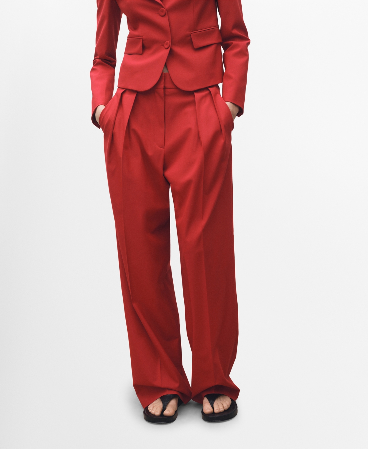 Shop Mango Women's Wide Leg Wool Blend Suit Trousers In Red