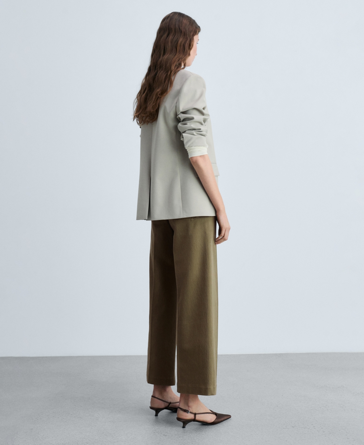 Mango Patch Pocket High Waist Wide Leg Jeans In Khaki