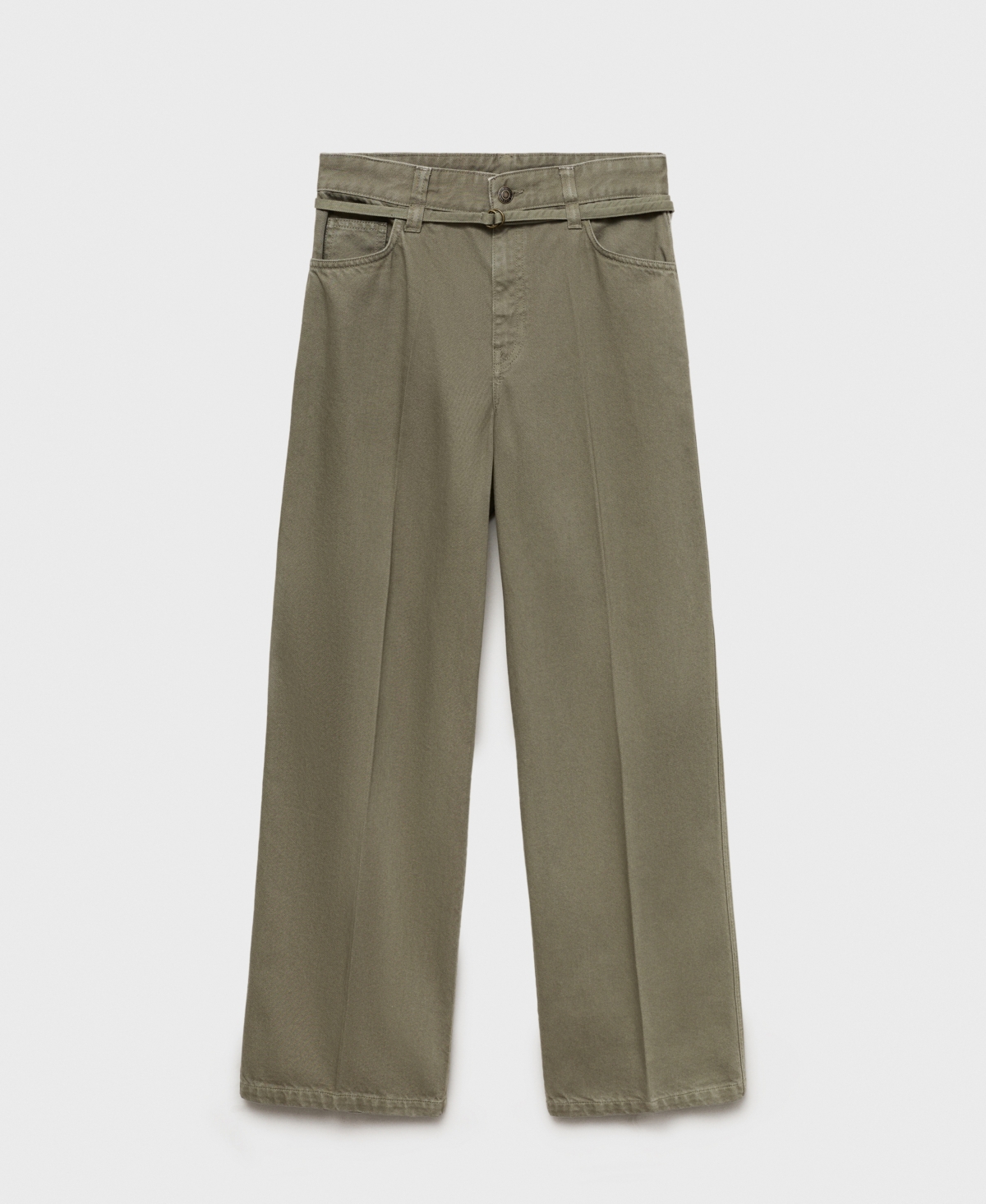 Mango Women's Belt Detail Wide Leg Jeans In Khaki