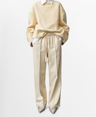 MANGO - Women's Wide Leg Leather-Effect Trousers