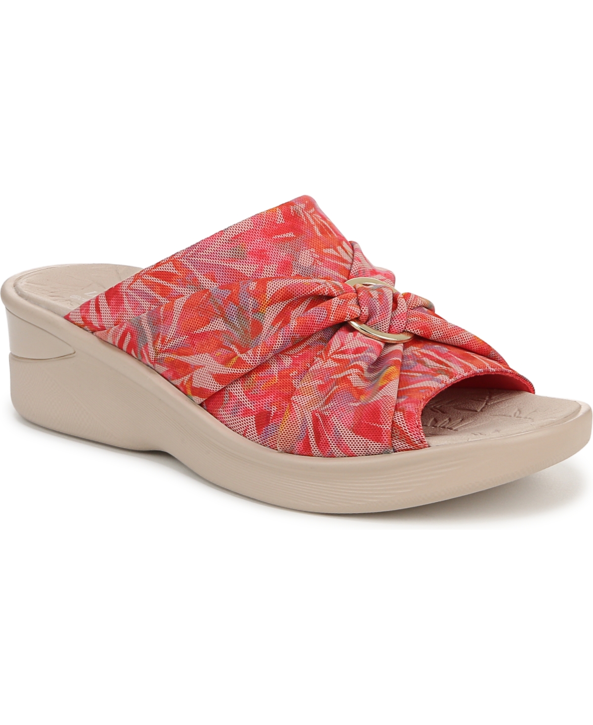 Bzees Serenade Slide Sandal In Coral Multi Island Palm Fabric