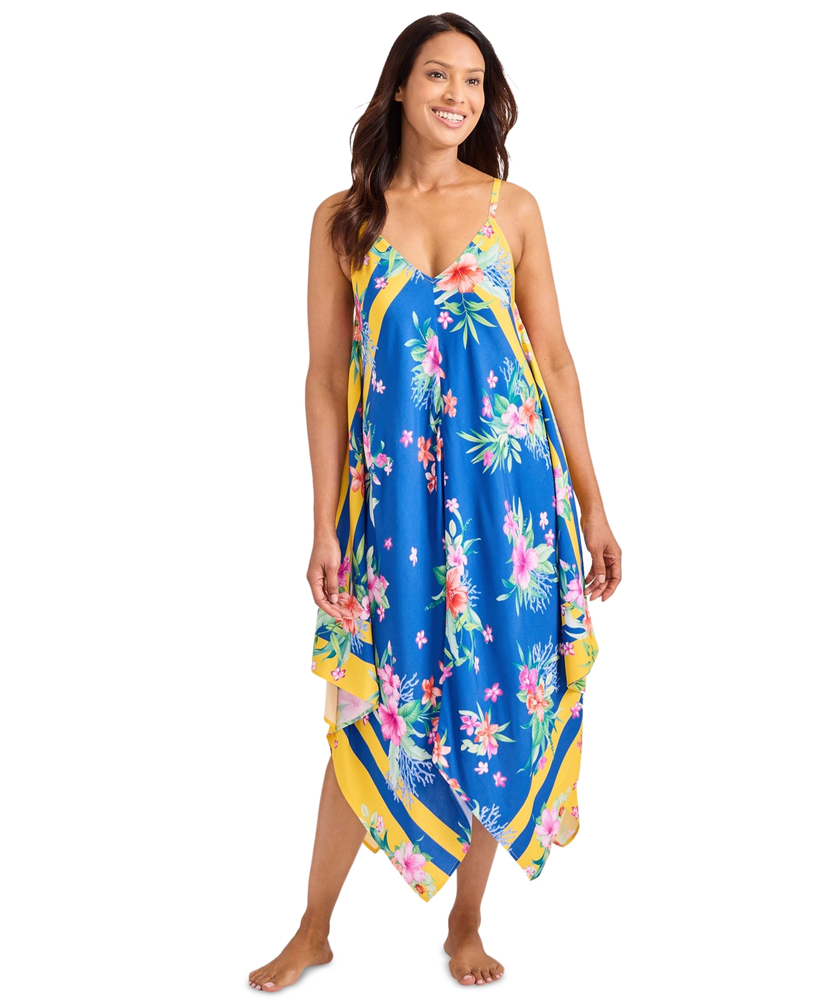 Women's Floral-Print Scarf Cover-Up Dress - Palace Blue
