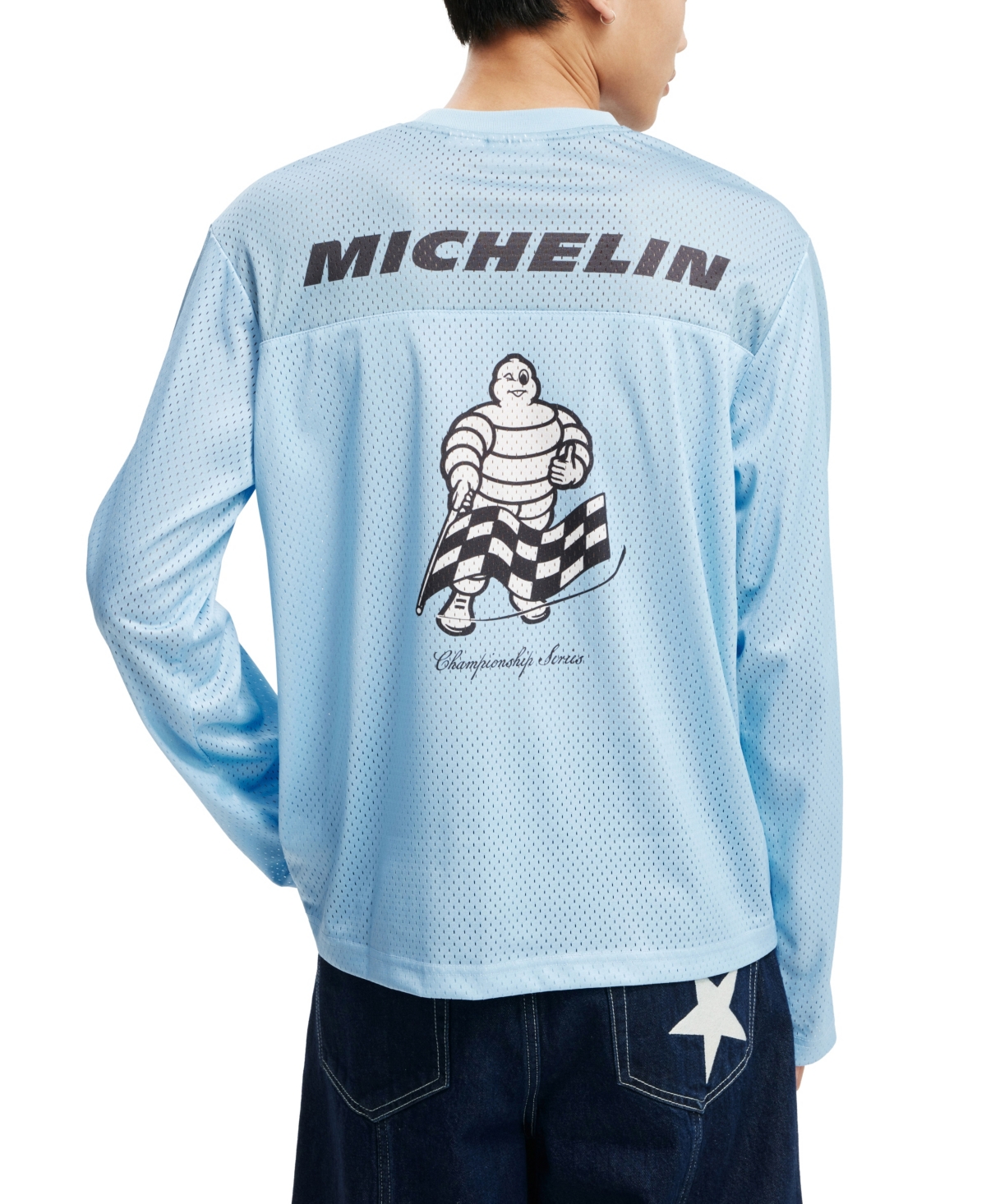 Shop Cotton On Men's Michelin Bmx Jersey T-shirt In Pearl Blue,late Night Blue,michelin
