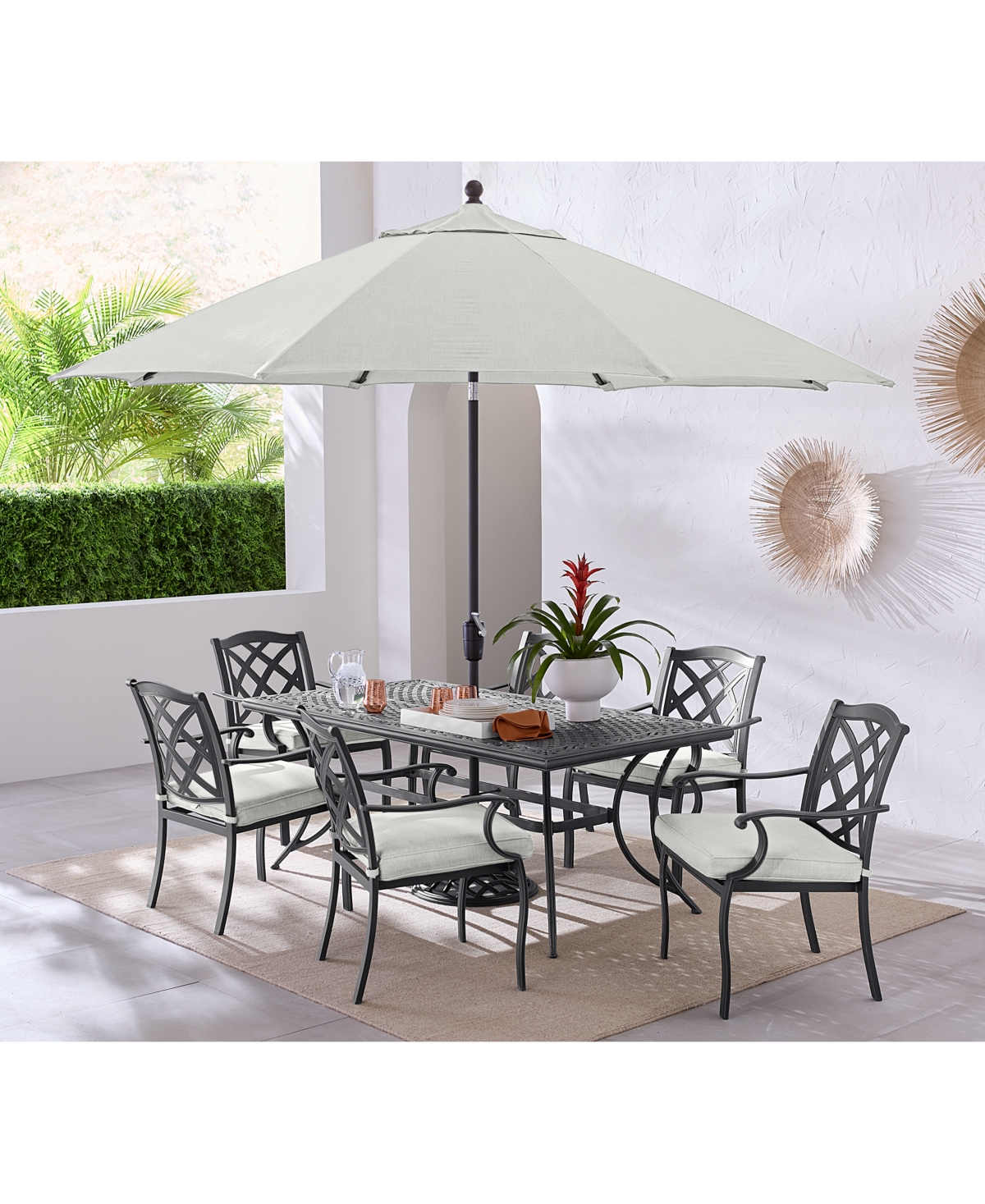 Agio Wythburn Outdoor Dining 7 Pc Set (72"x38" Table & 6 Lattice Dining Chairs)