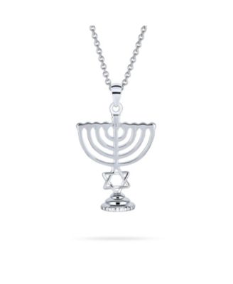 Created Blue Opal Religious Judaica Hanukkah Menorah Star Of David Pendant Necklace Bat Mitzvah Silver