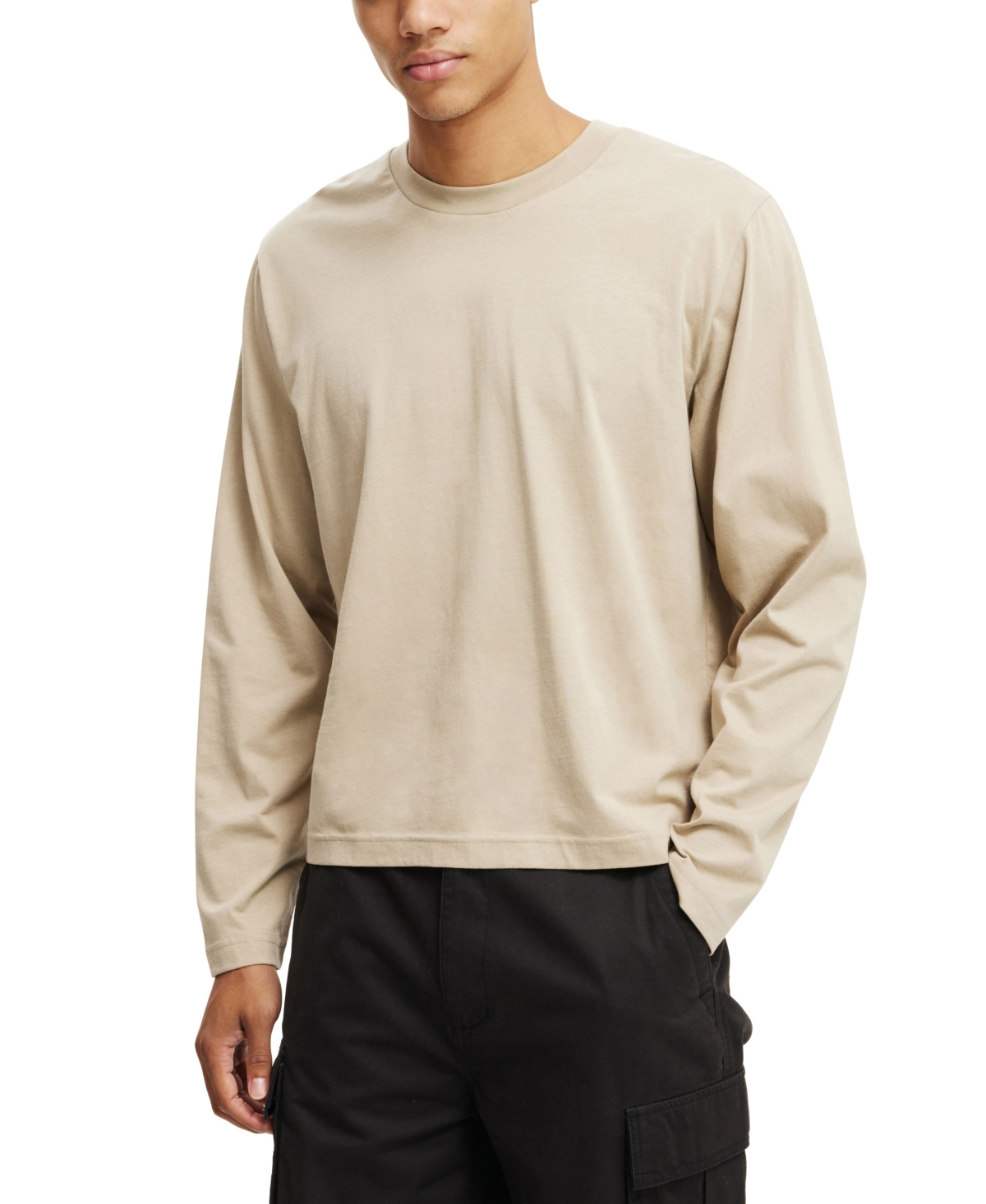 COTTON ON MEN'S CROPPED FIT LONG SLEEVE T-SHIRT 