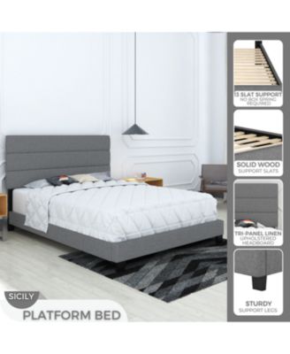 Sicily Linen Upholstered Platform Bed Frame with Adjustable Headboard - Boyd Sleep