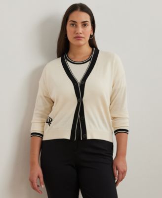 Lauren Ralph Lauren - Plus Size Two-Tone Cotton-Blend Cardigan