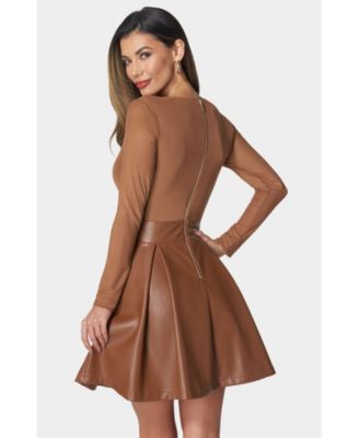 Women's Faux Leather Flare Dress