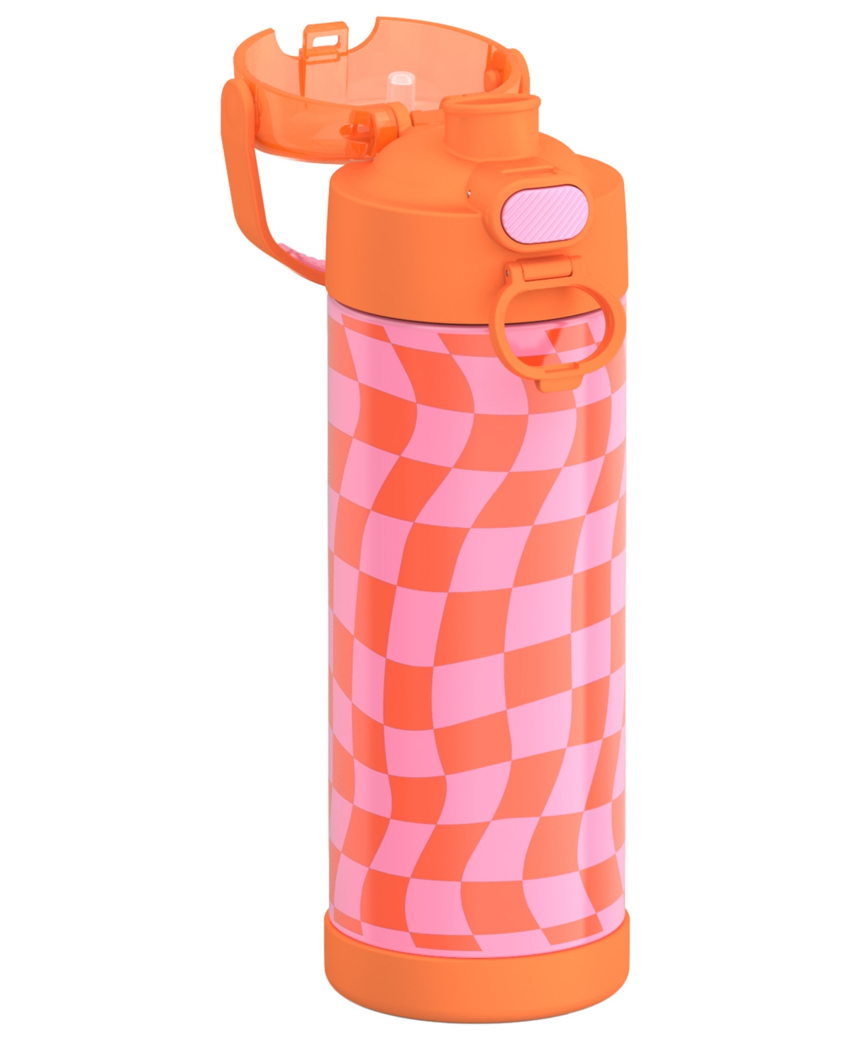 Thermos Funtainer 16 Oz. Water Bottle With Locking Lid In Wavy Checkers Orange
