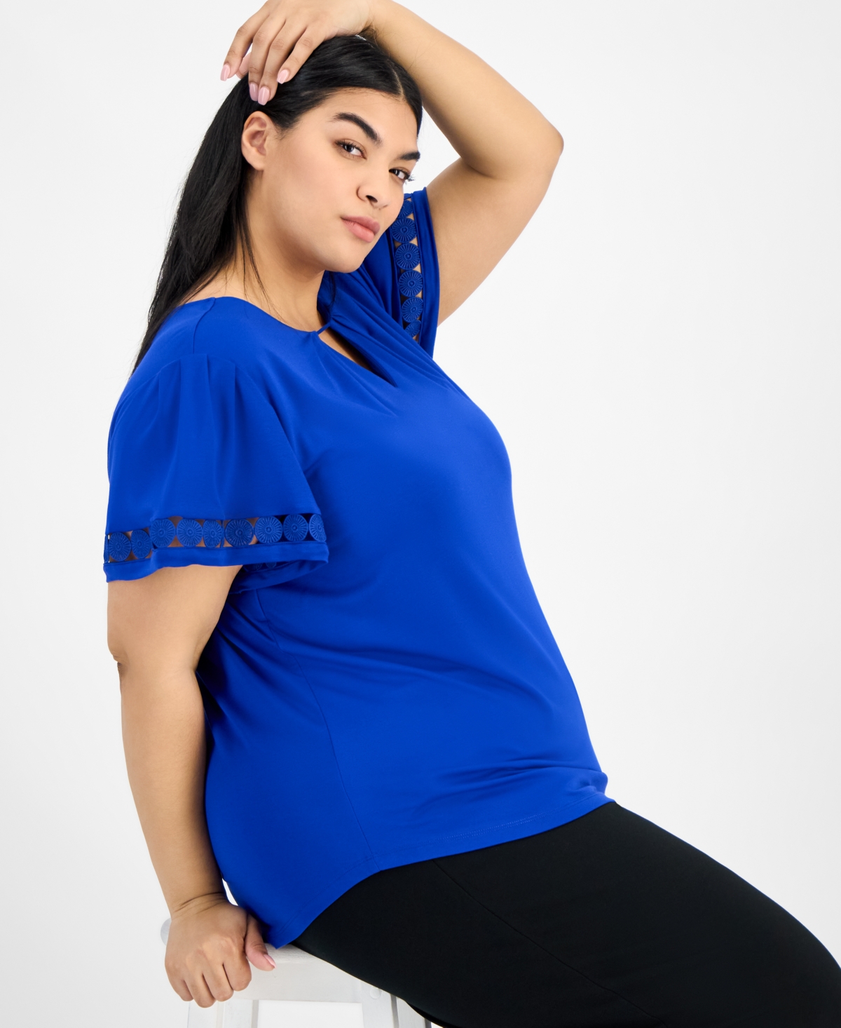 Anne Klein Plus Size Harmony Bell-sleeve Top In Santorini Blue