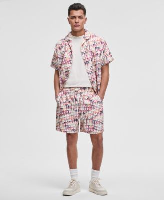 Mode of One - Men's Squared Up Relaxed-Fit Geo-Print 6-1/2" Shiny Twill Shorts