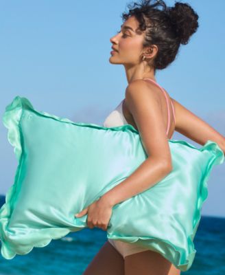 Pure Silk Queen Pillowcase With Scalloped Edge - Turquoise