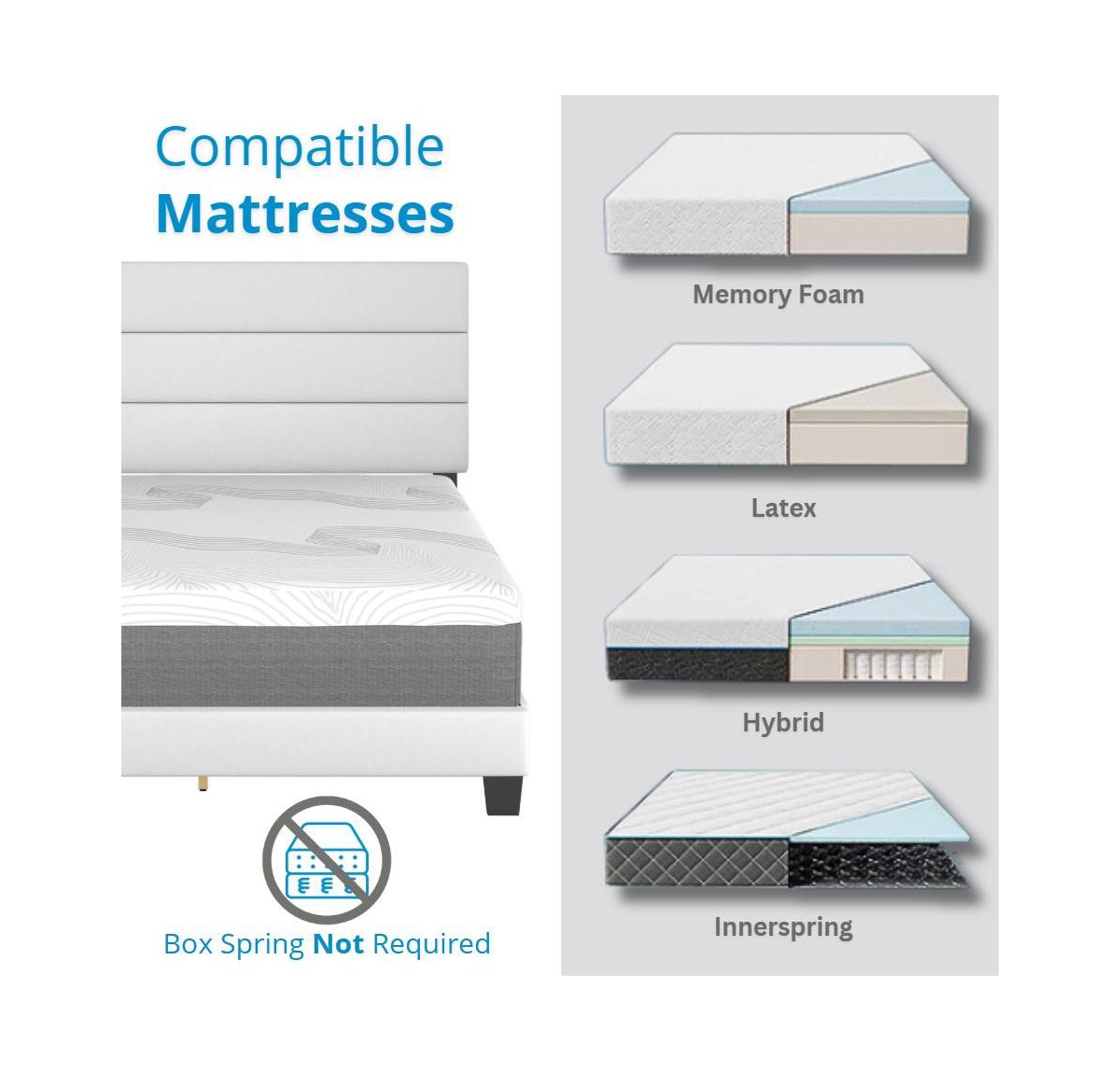 Boyd Sleep Piedmont Leatherette Upholstered Platform Bed Frame with Adjustable Headboard