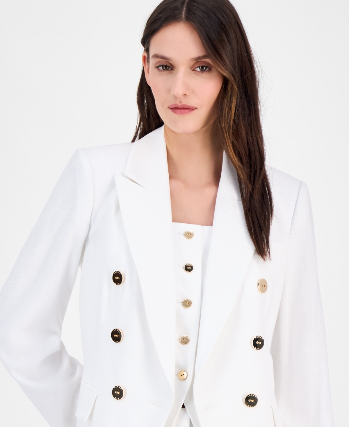 Tahari Asl Womens Double Breasted Blazer Button Front Vest Tank Wide Leg Pants In White