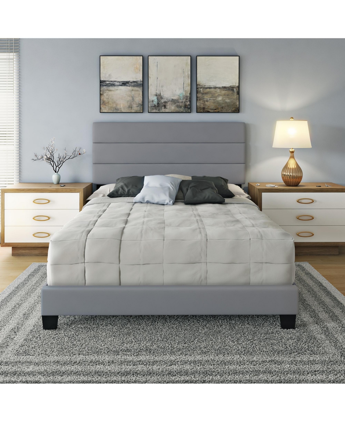 Boyd Sleep Piedmont Leatherette Upholstered Platform Bed Frame with Adjustable Headboard