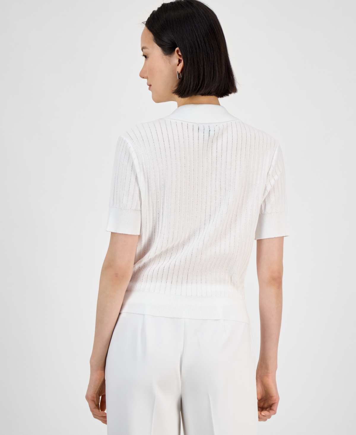 Tahari Asl Stripe-textured Knit Button-front Top, Regular & Petite Sizes In White