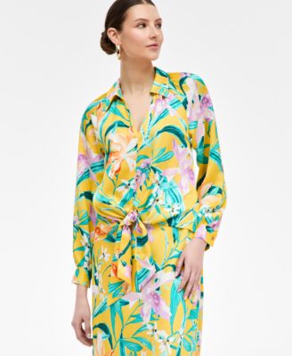 I.N.C. International Concepts - Women's Printed Tie-Front Blouse, Exclusively at Macy's