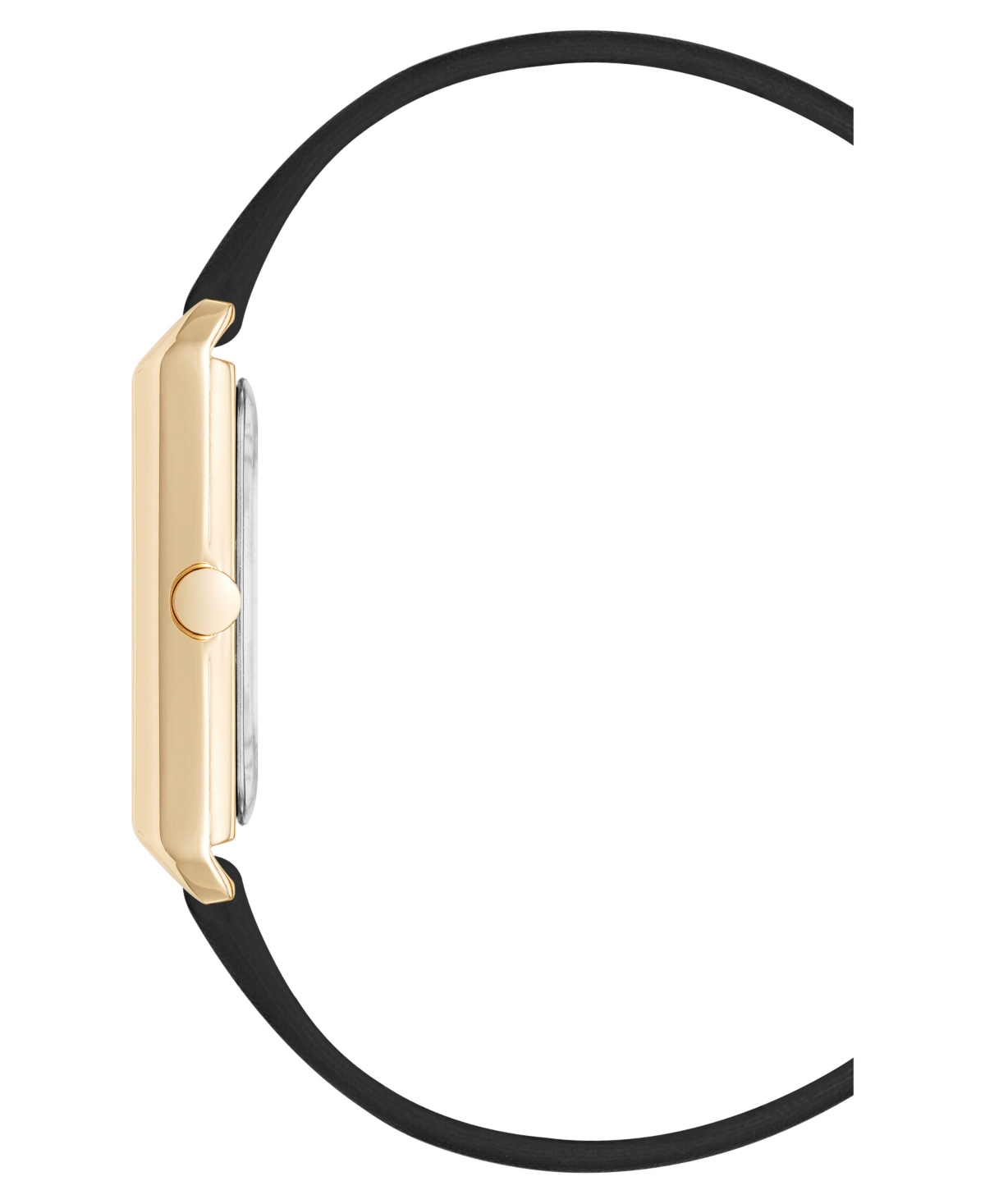 Shop Nine West Women's Quartz Rectangular Gold-tone And Black Polyurethane Leather Band Watch, 26mm In Black,gold-tone