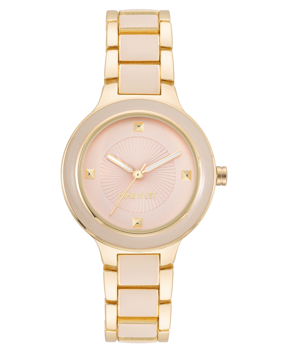 Shop Nine West Women's Quartz Round Pink Enamel And Gold-tone Metal Alloy Watch, 32mm In Pink,gold-tone