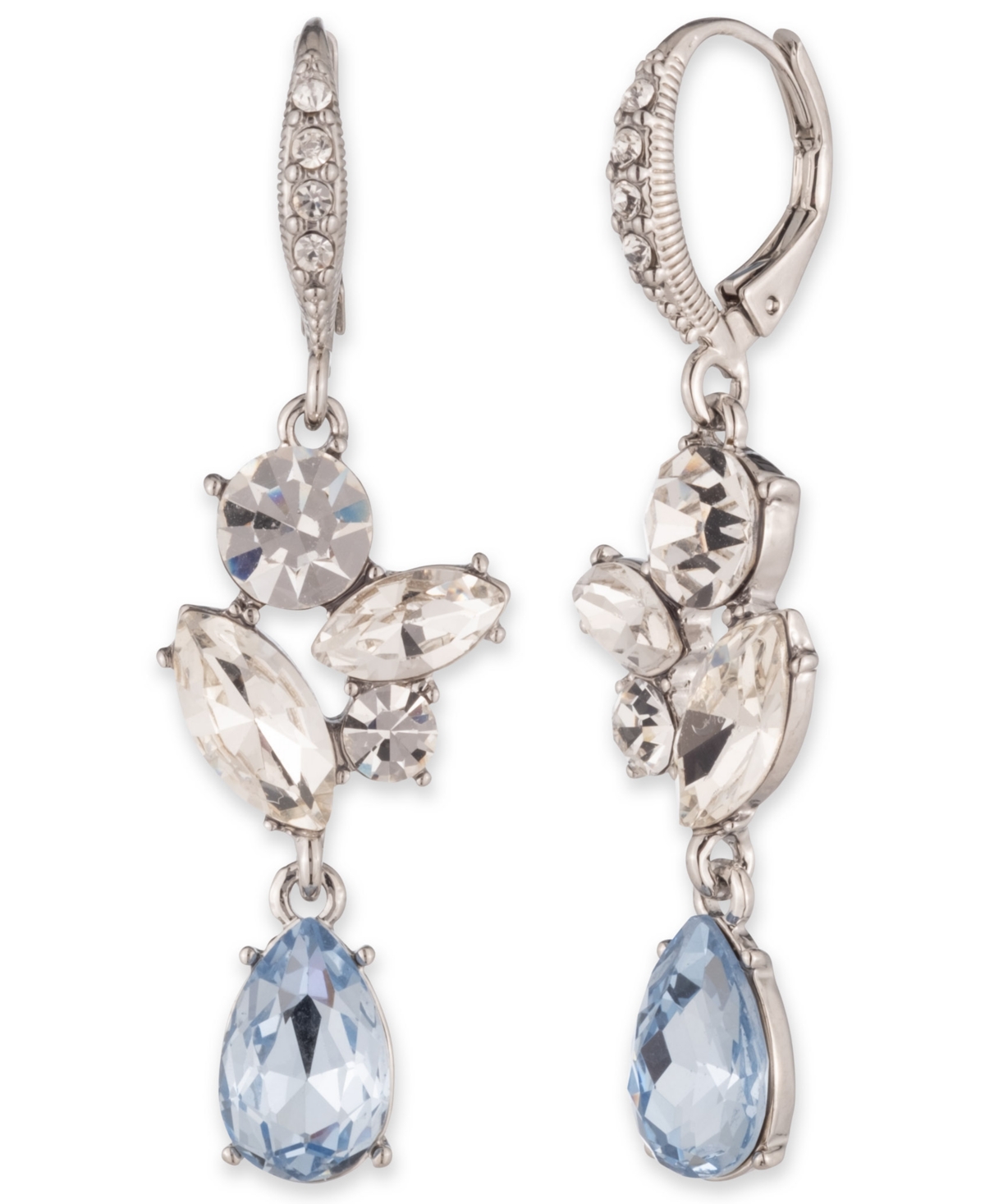 Givenchy Silver-tone Mixed Crystal Cluster Double Drop Earrings In Turq,aqua