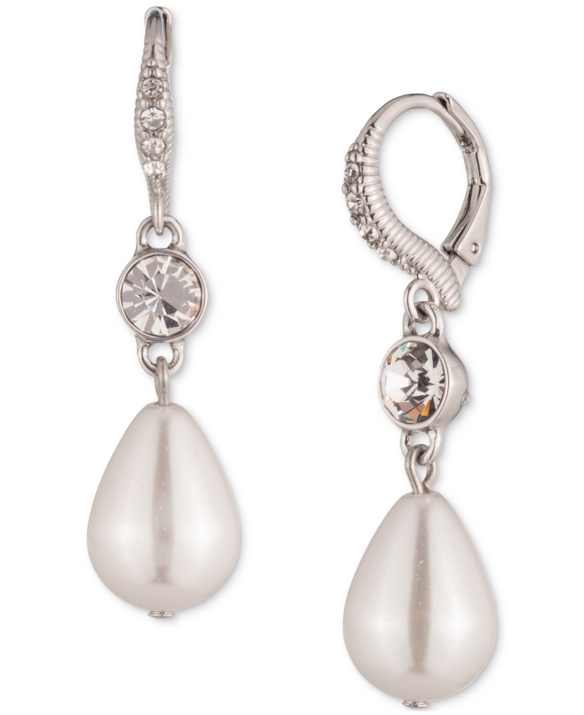 Givenchy Silver-tone Crystal & Imitation Pearl Double Drop Earrings In Silver