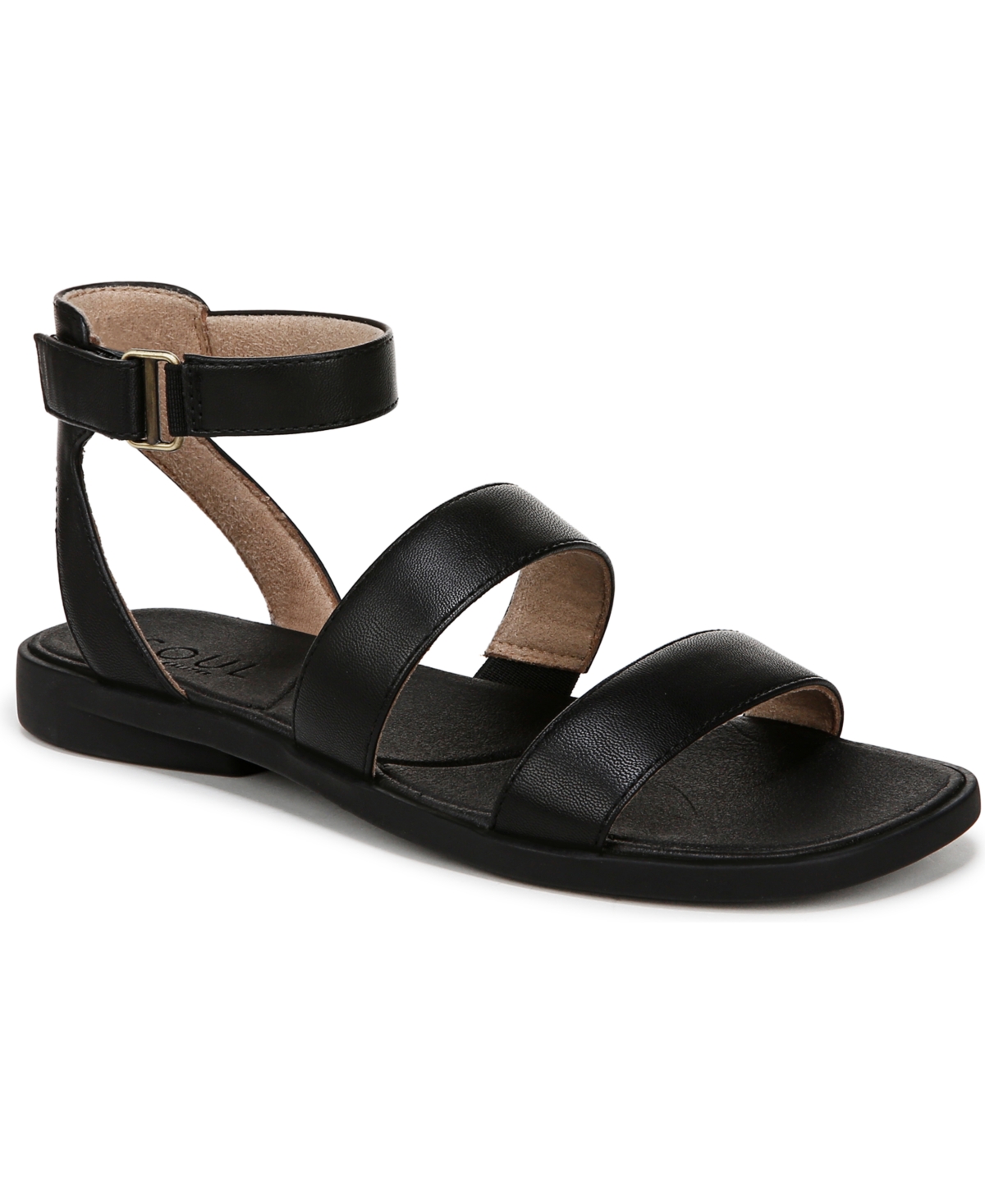 Shop Soul Naturalizer Women's Fiesta Ankle Strap Footbed Flat Sandals In Black Faux Leather