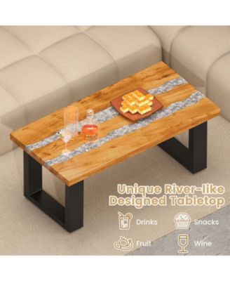 Teak Wood Patio Table with River Feel Tabletop For Outdoor