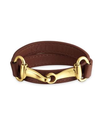 Fashion Leather Equestrian Snaffle Horse Bit Double Layer Wrap Bracelet Silver Tone Stainless Steel