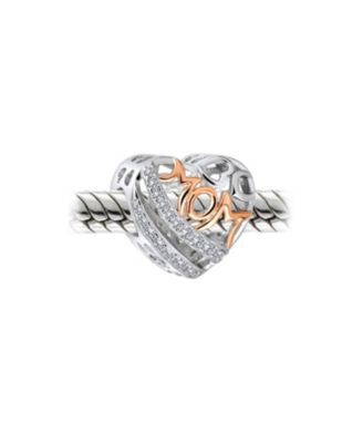 Mother Loving Family Heart Charm Bead Rose Gold Sterling Silver Fits European Bracelet