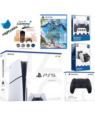 Playstation 5 Slim Disc Bundle with Horizon Forbidden West, Extra Gray Camo Controller, FPS Grip Kit, Dual Charge Dock and MightySkins Decal Vouc
