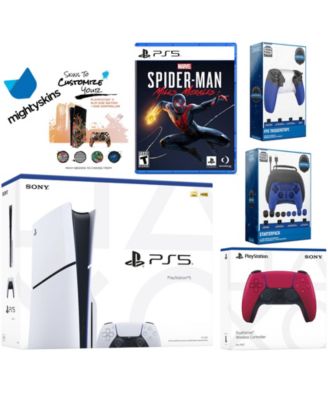 Playstation 5 Slim Disc Bundle with Spider-Man: Miles Morales, Extra Controller, Pro Gamer Kit, Trigger Kit and MightySkins Decal Voucher