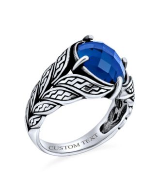Unisex Stainless Steel  Oval Blue Sapphire CZ Ring Oxidized Silver