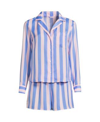 Women's Matte Satin 2 Piece Pajama Set - Long Sleeve Top and Shorts