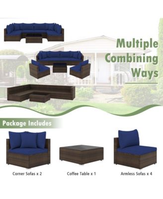 Set of 7 Rattan Furniture Set Sectional Sofa Cushioned Garden Patio