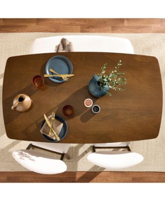 4-Piece Mid-Century Modern Upholstered Wooden Dining Set w/ 2 Chairs, Bench - Walnut/Cream