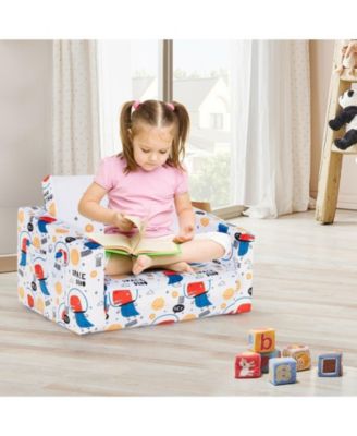 2-in-1 Convertible Kids Sofa with Velvet Fabric