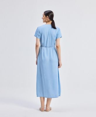 Women's Maxi Wrap Dress in Light Blue