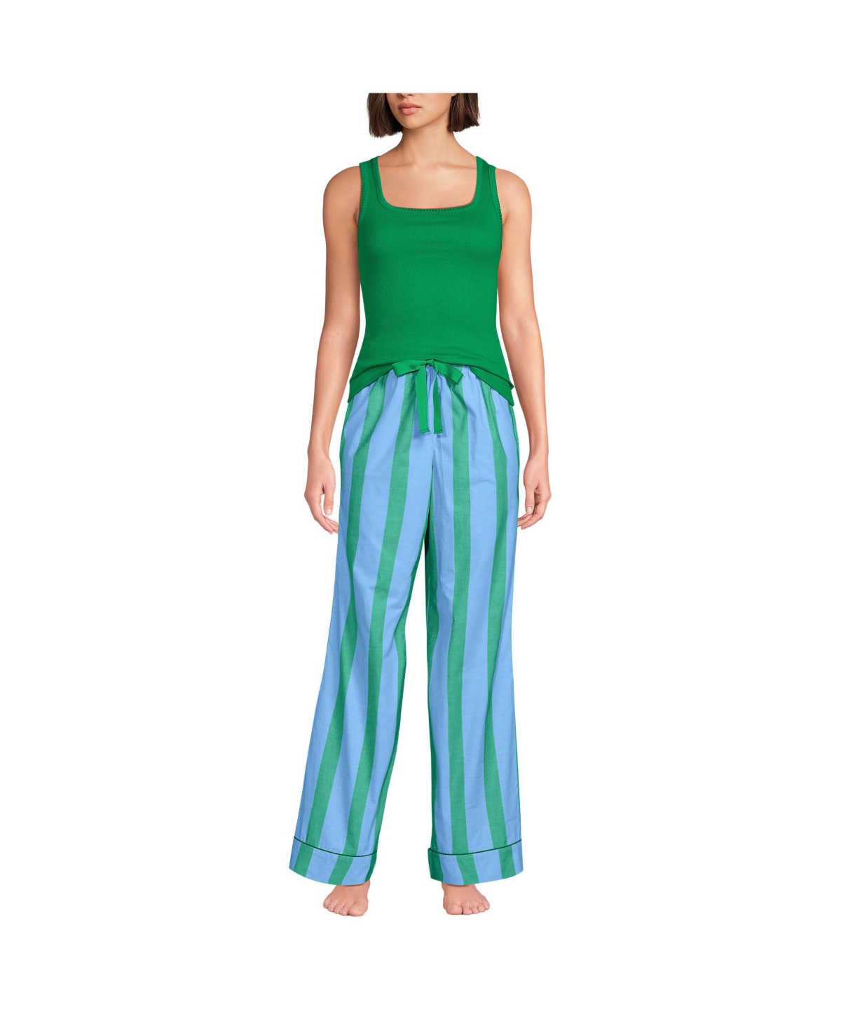 Women's Knit Cotton Poplin 2 Piece Pajama Set - Tank Top and Pants - Sweet mango stripe