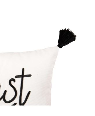 Decorative "Be Our Guest" Cursive Script Embroidered Accent Pillow, 12" x 24" w/ Black Tassels