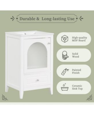 20" Bathroom Vanity with Sink, Bathroom Cabinet with Soft Closing Glass Door, A Drawer, White