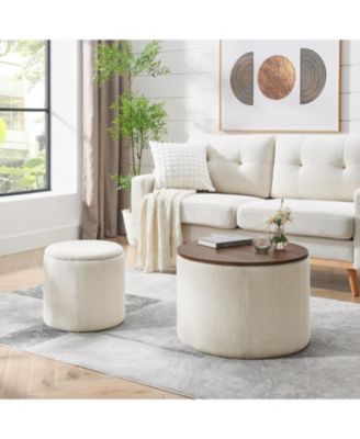  2-in-1 Chenille Ottoman with Stool and Storage