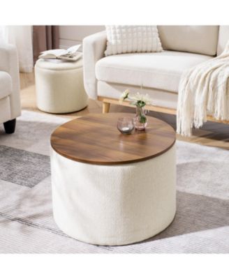  2-in-1 Chenille Ottoman with Stool and Storage